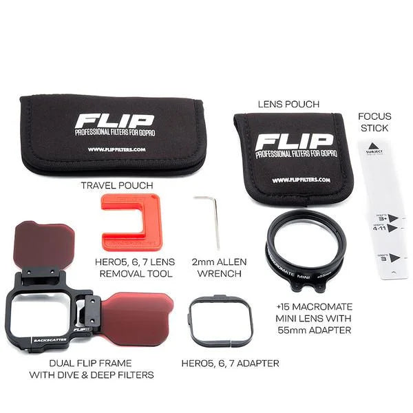 Backscatter FLIP13 Pro Package with SHALLOW & DIVE Filters & +15 MacroMate Mini Lens for GoPro HERO 5-13