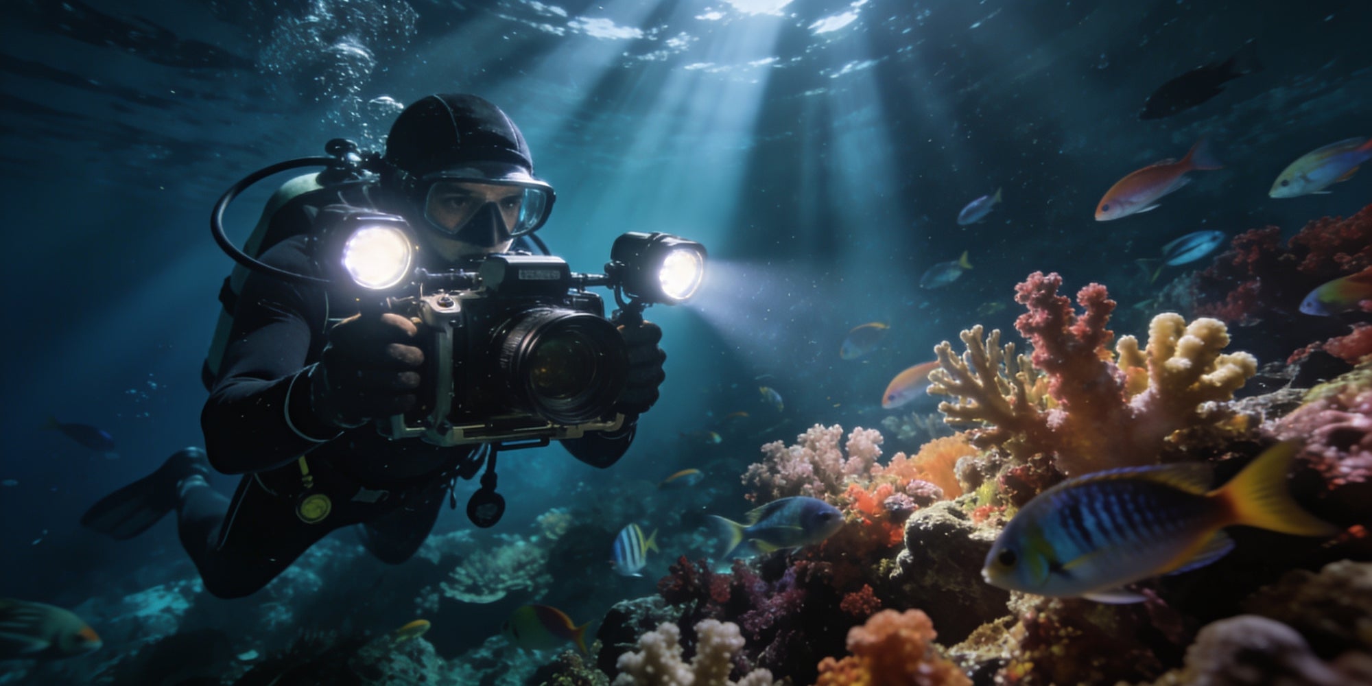 Divesea banner - diver with coral reef