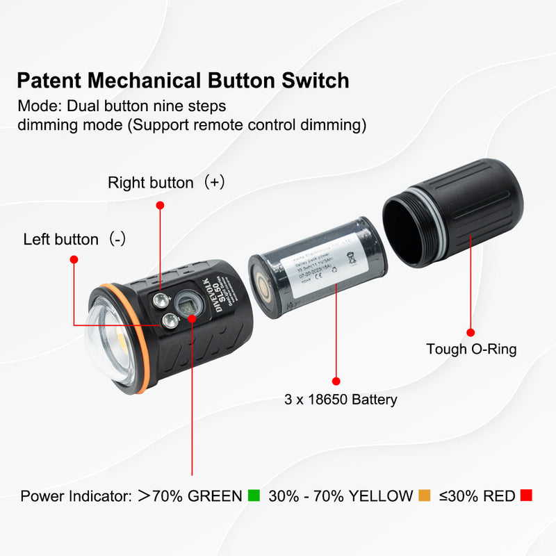 DIVEVOLK SL50 Professional Underwater Video Light 5600 Lumens